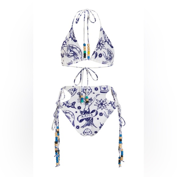 HOUSE OF AAMA Tattoo Bikini with Vintage Beads, Size 6, $390 - Picture 6 of 17